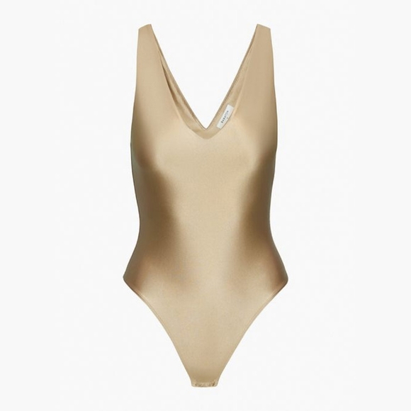 Aritzia Babaton Satinette V-Neck Bodysuit - Oxford Tan - Picture 4 of 6